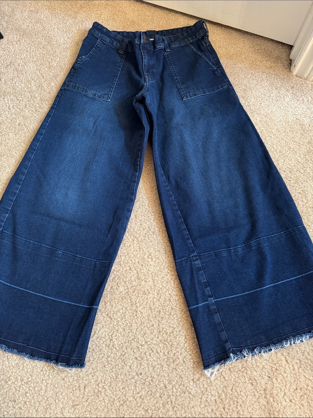 Dark Blue Denim Cropped Distressed Pants - Size 29